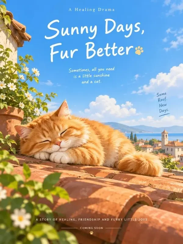 《猫在屋顶晒太阳》短剧封面 - 黄果官网入口萌宠陪伴治愈短剧